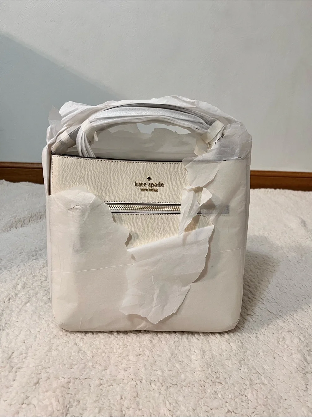 kate spade ivory structured satchel with front zip